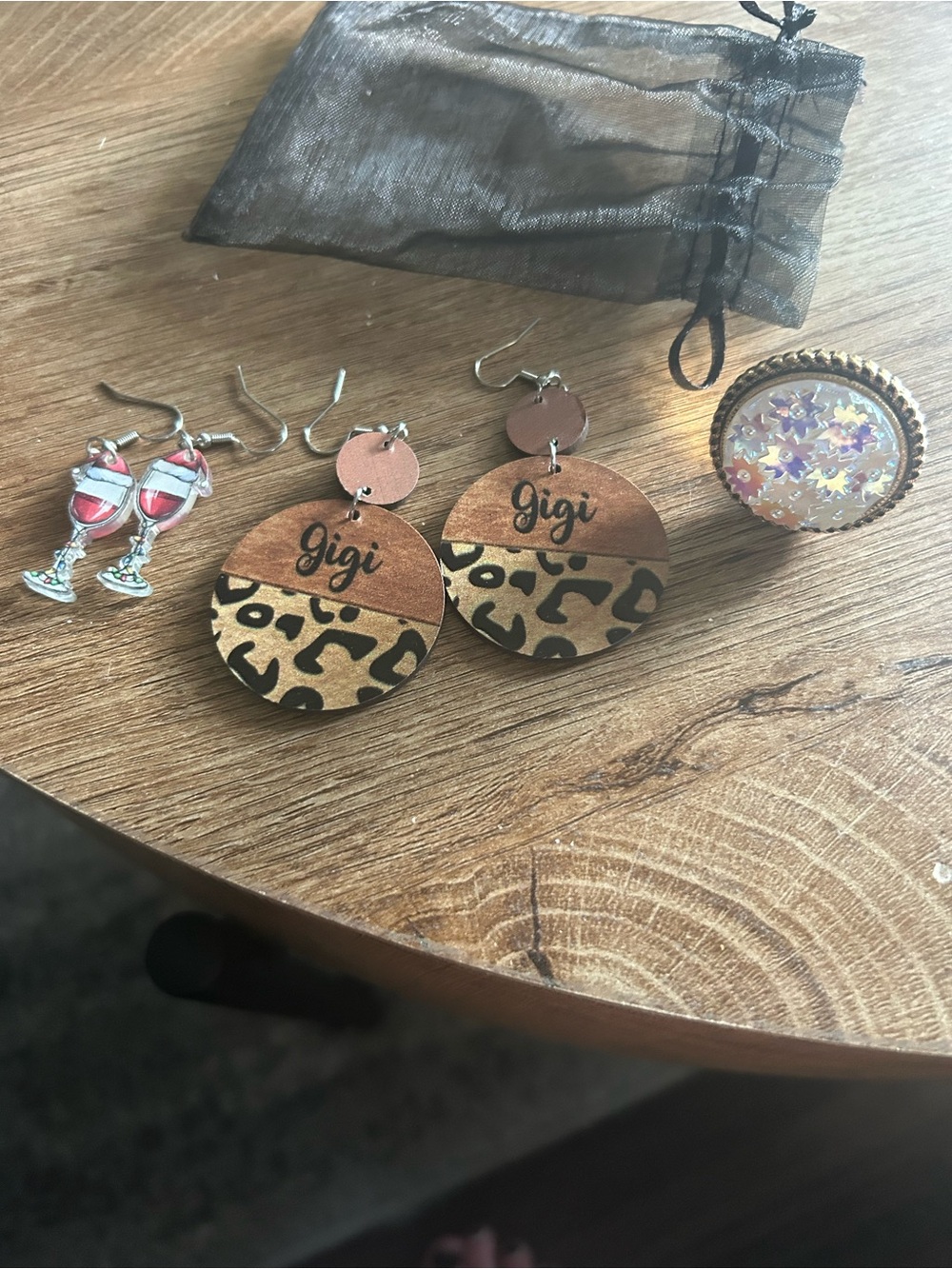 Gigi Leopard Print Round Dangle Earrings - scarf clip and Christmas earrings.